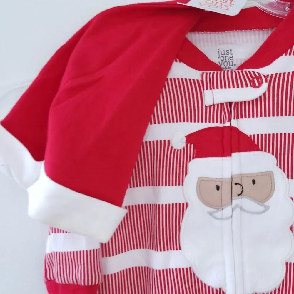NEW Carters Santa One Piece 6 Month Outfi, Santa Hat Long Sleeve Zip Up Striped